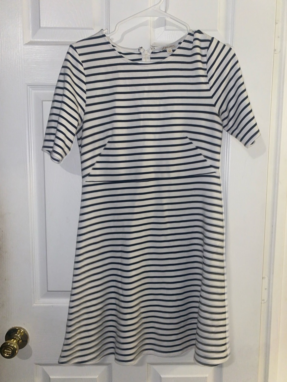 All For Color Navy and White Striped Midi Dress